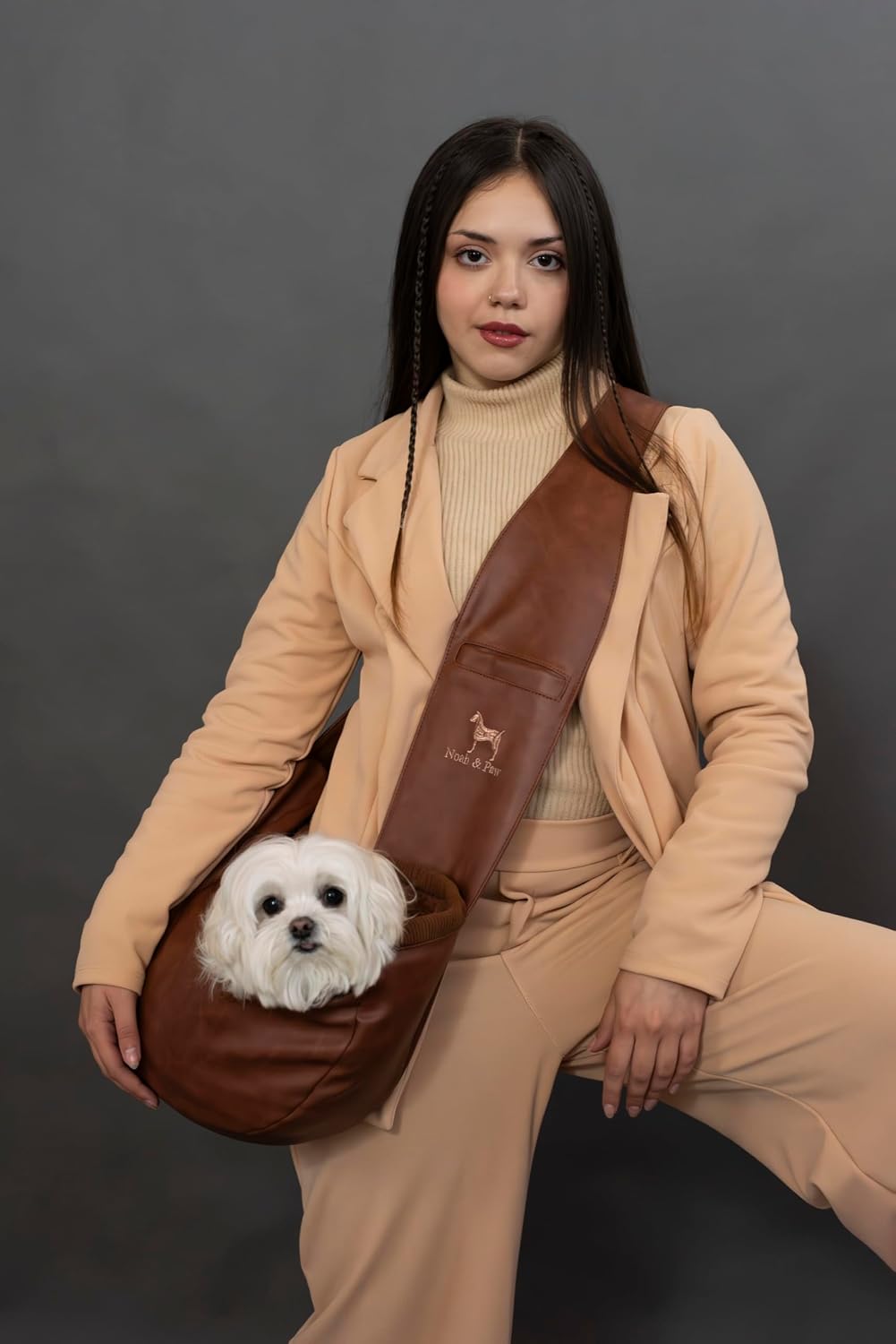 Noah & Paw Dog Sling Carrier for Small Dogs 5-18lb, Dog Sling for Small Dogs and Cats, Dog Carrier with Adjustable Padded Strap, Vegan Leather Lined with Fur, 3X Safety Features, Machine Washable - Image 9