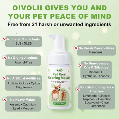 Oivolii waterless cleansing foam for eliminating fishy anal gland odors in cats and dogs