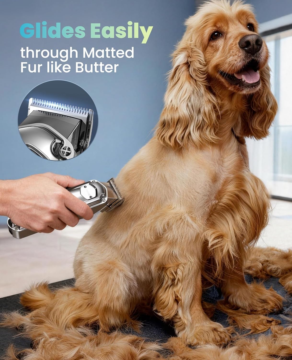 Oneisall cordless pet shaver showing stainless steel blade close up