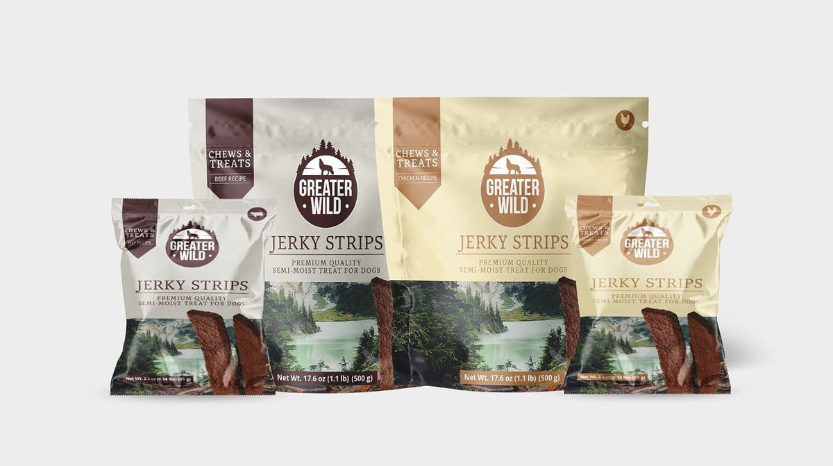 Assortment of Greater Wild premium dog training treats.