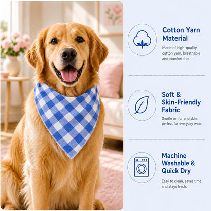 Blue and white plaid kerchief for medium dogs neck up to 18 inches