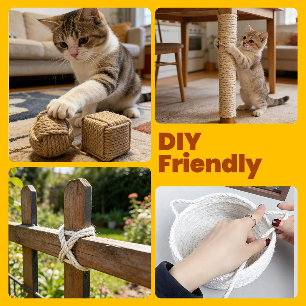 White natural sisal twine used on cat climbing tower