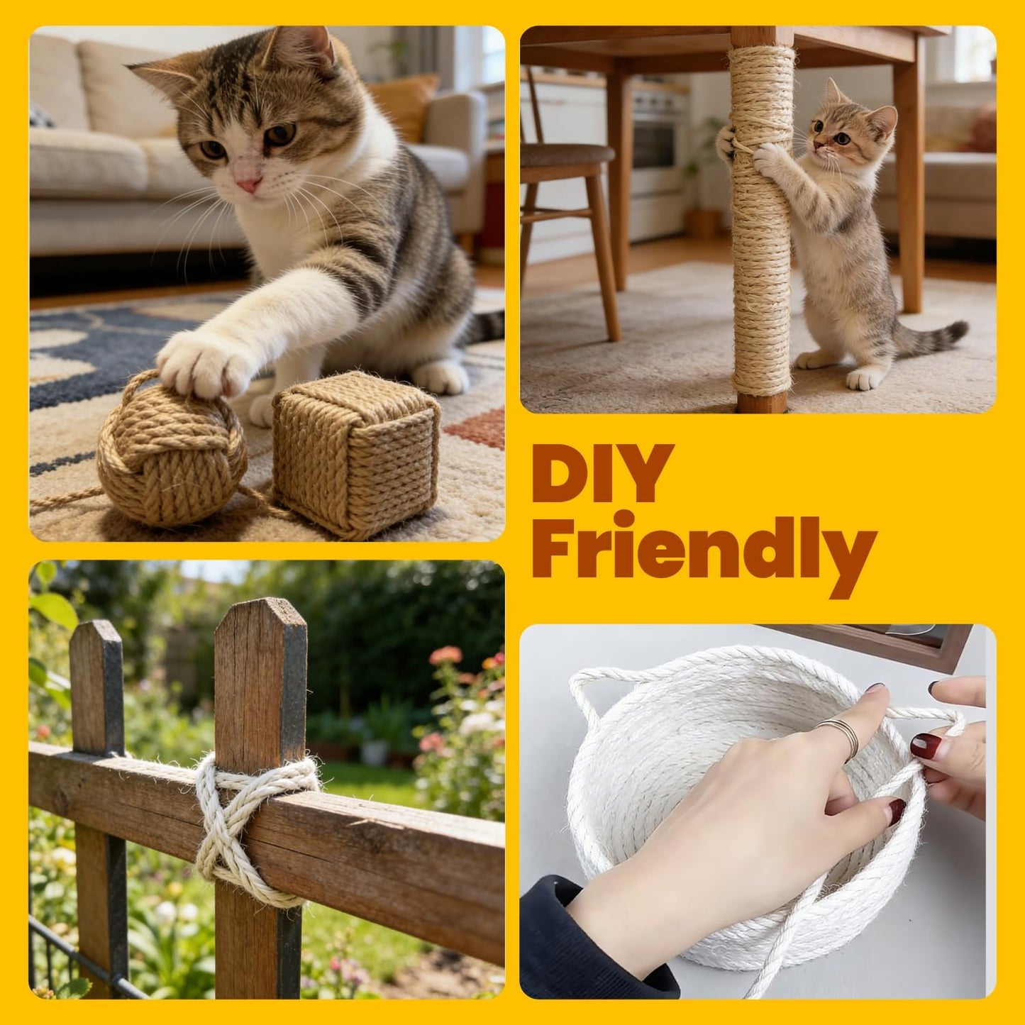 White natural sisal twine used on cat climbing tower