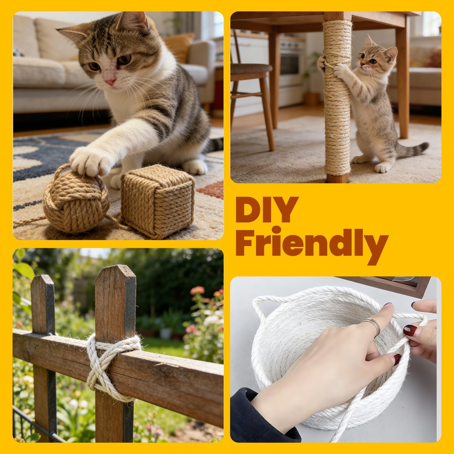 White natural sisal twine used on cat climbing tower
