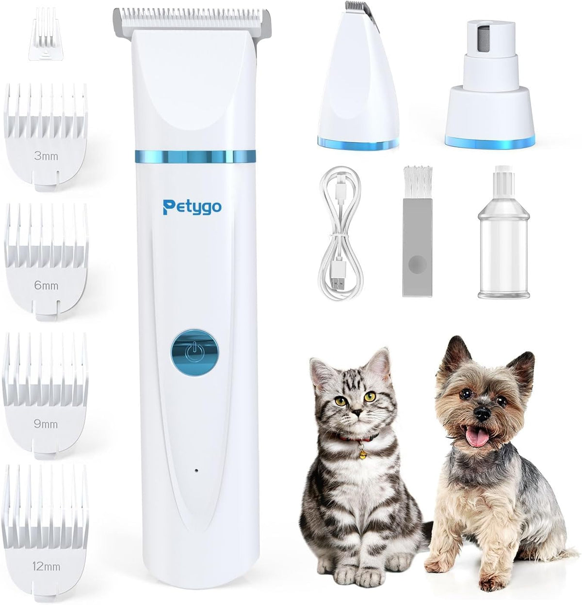Petygo 3-in-1 pet grooming kit front view cordless dog hair clippers
