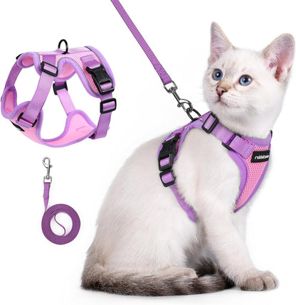 rabbitgoo Cat Harness and Leash Set, Escape Proof Soft Adjustable Vest Harnesses for Outdoor Walking, Easy Control Breathable Kitten Jacket with Reflective Strips, Pink & Purple, X-Small - Image 12