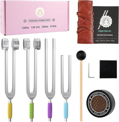 LeSage tuning forks for healing set front view in pink storage box