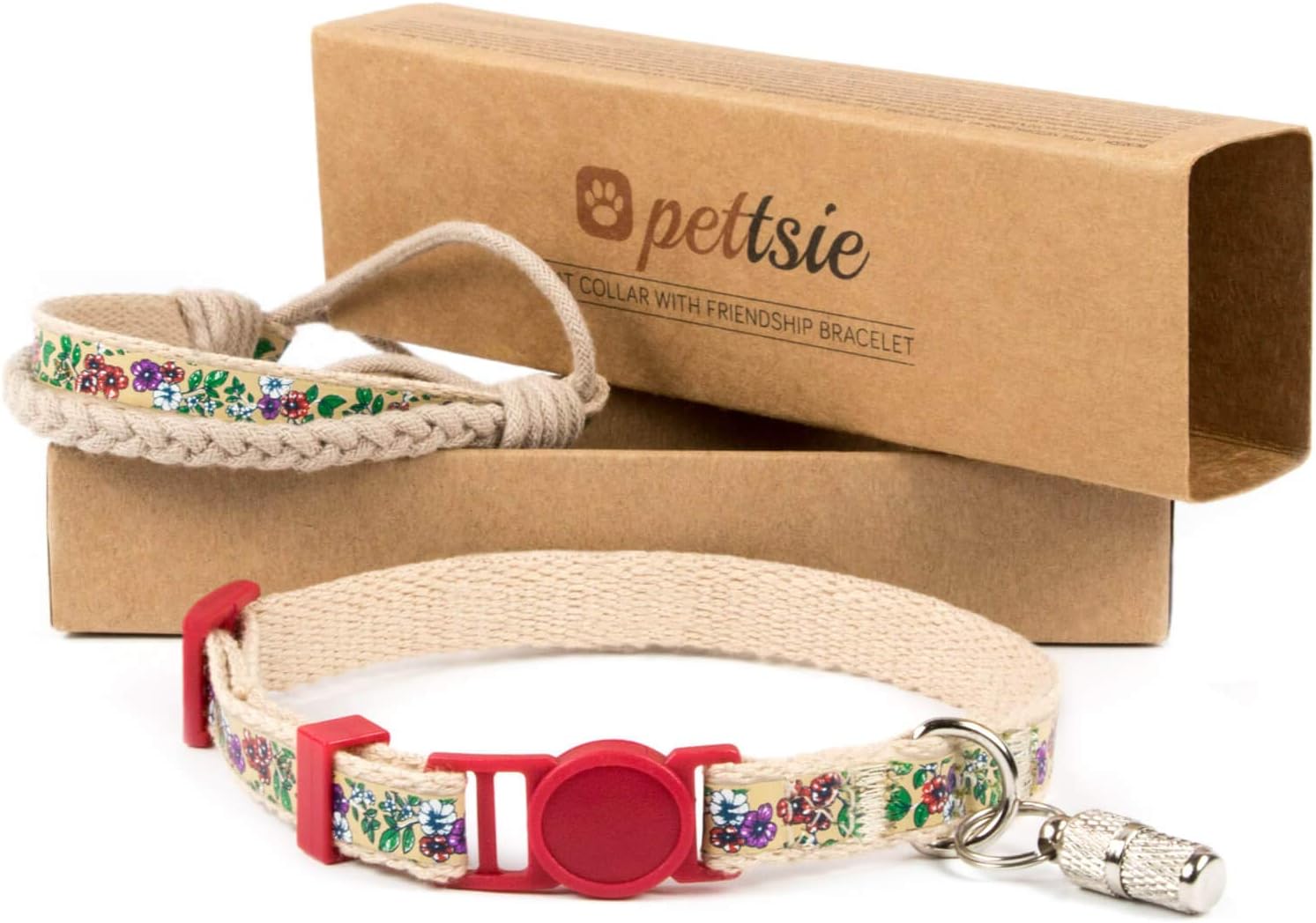 Pettsie Cotton Kitten Breakaway Collar and matching friendship bracelet set in red front view