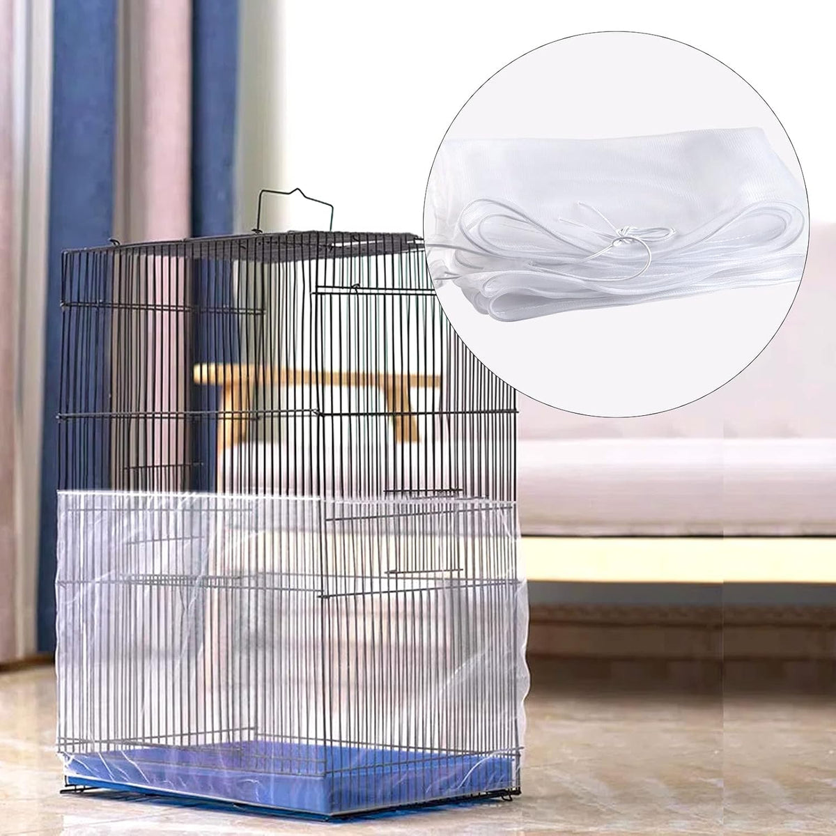 Side profile view of Hoydate adjustable bird cage protective net cover