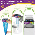 Demonstration of the universal fit compatibility of Kingly refill bags inside a standard pet waste pail.