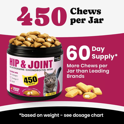 Glucosamine for Cats, Cat Joint Supplement with Chondroitin, Omega-3s & Green-Lipped Mussel, Pain Relief Crunchy & Creamy Treats for Senior Cats, Hip & Joint, Mobility & Flexibility Support -450 Chews - Image 9