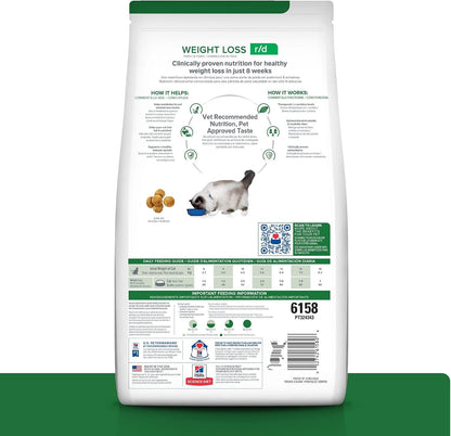 Hill's Weight Reduction Chicken Flavor dry cat food packaging back label