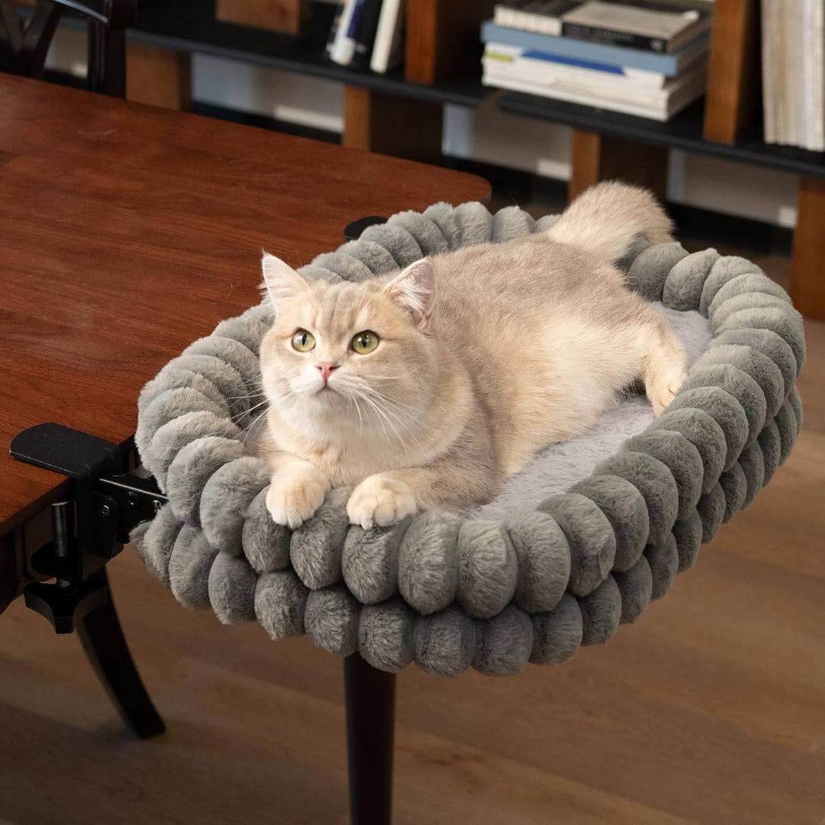 CHEERPALS Cat Desk Bed with Reversible Cushion, 90 degreesFoldable Cat Hammock for Desk Mounted Removable & Washable, Suitable for Medium-to-Large Cats and Puppy, Cloud Series(White, Medium) - Image 11