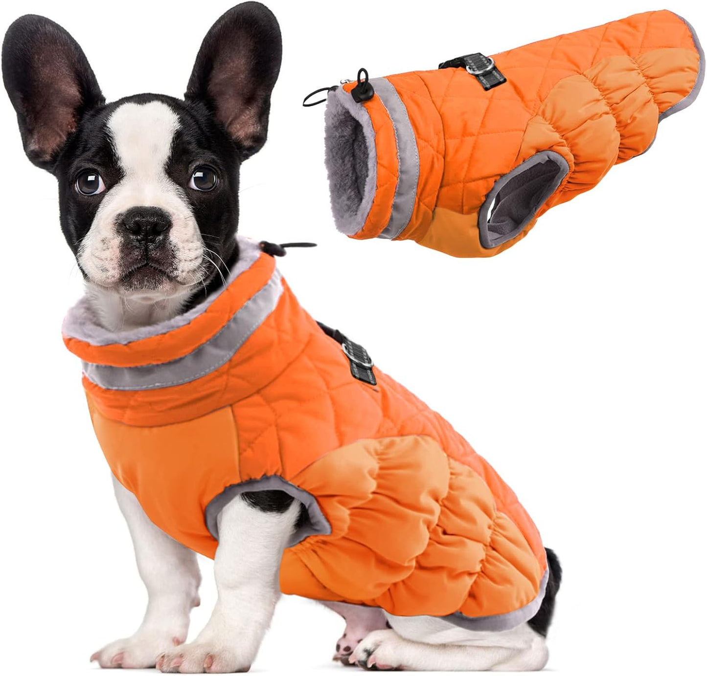 Lelepet Dog Coat Warm Dog Winter Coat Waterproof Dogs Jacket with Harness Built in Reflective Pet Fleece Vest Zip-Up Cold Weather Coats for Large Dogs Turtleneck Windproof Coats Boxer Blaze Orange XL - Image 11