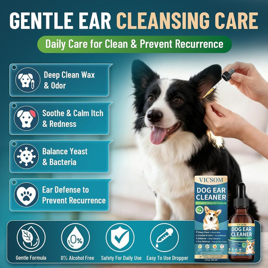 Vicsom natural dog ear cleaner bottle with dropper application