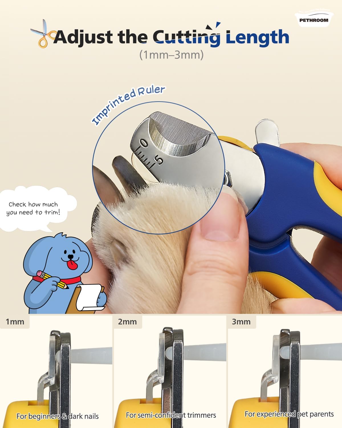 Pethroom dog nail clipper showing built-in nail file storage