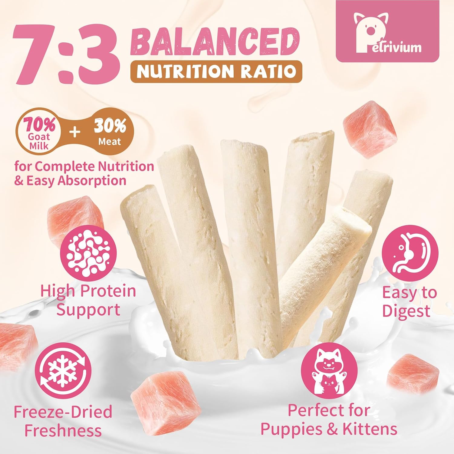 Close up of freeze dried yogurt sticks for pets