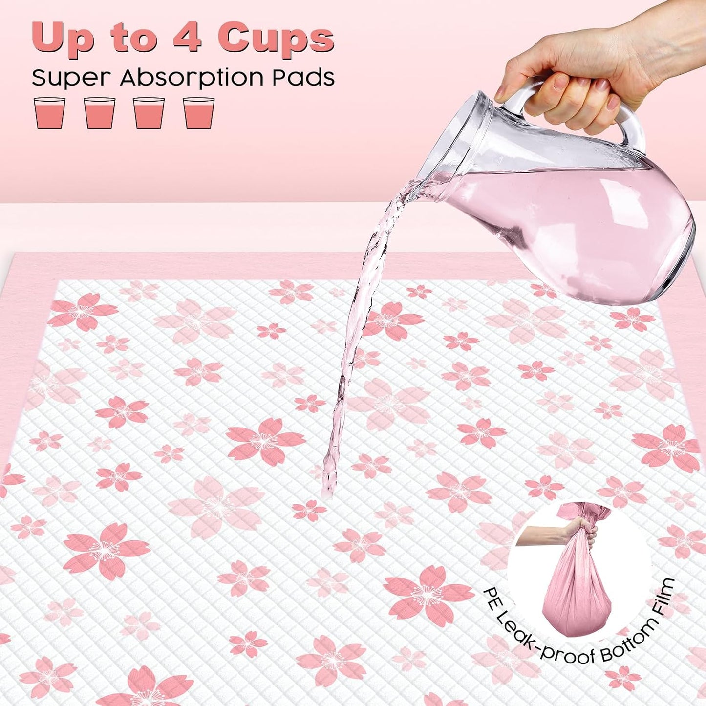 Decorative quick dry puppy pads with stay put corner adhesive strips
