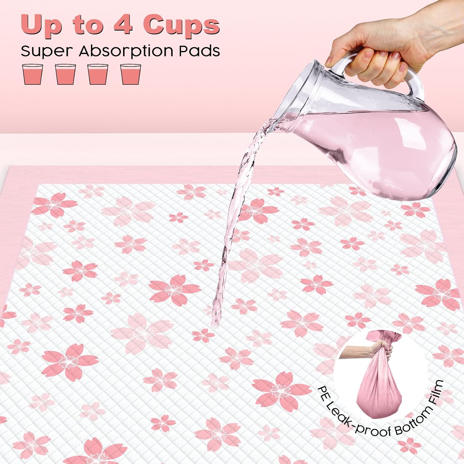 Decorative quick dry puppy pads with stay put corner adhesive strips
