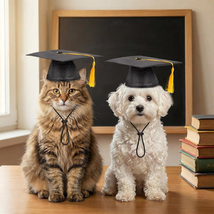 Close up of the adjustable buckle on the pet graduation hat