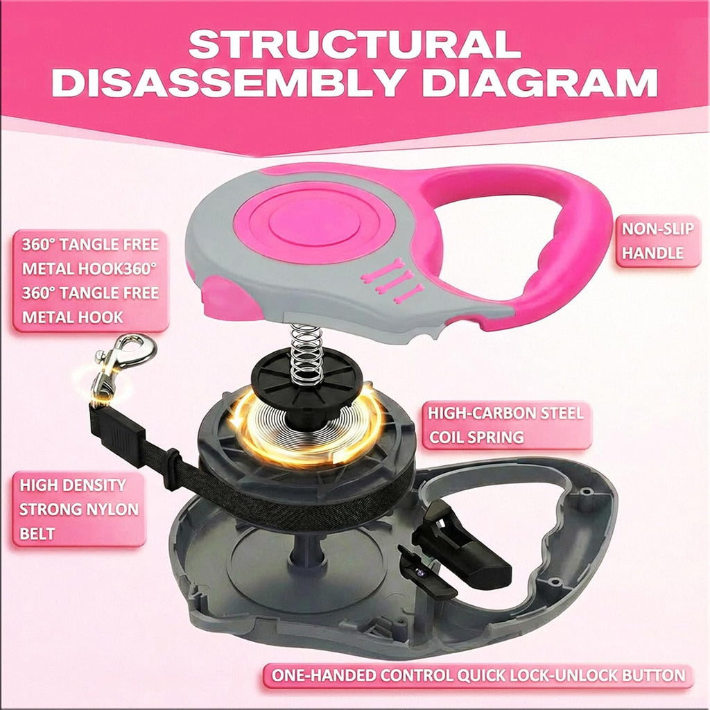 User holding gray and pink lightweight dog leash