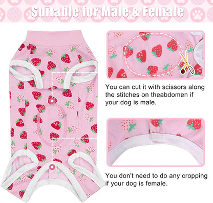 FEimaX cotton dog bodysuit back view featuring the strawberry pattern print