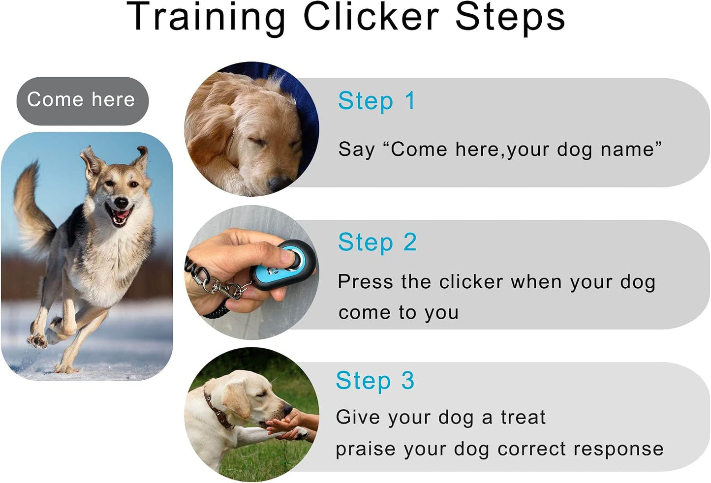 HoAoOo pet obedience clicker tool with durable elastic wrist coil lanyard