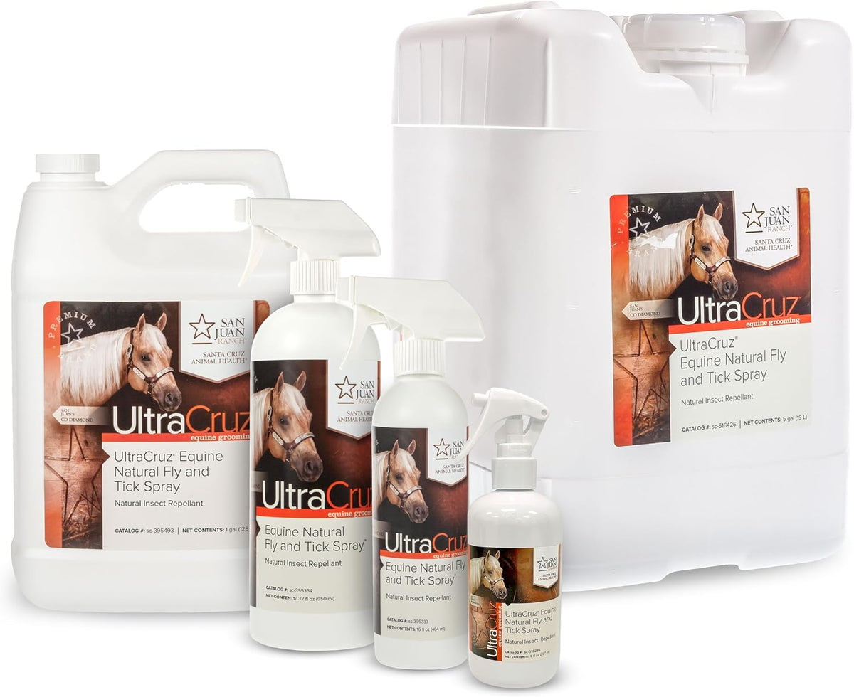 UltraCruz natural horse insect repellent bulk bottle displaying ingredients list