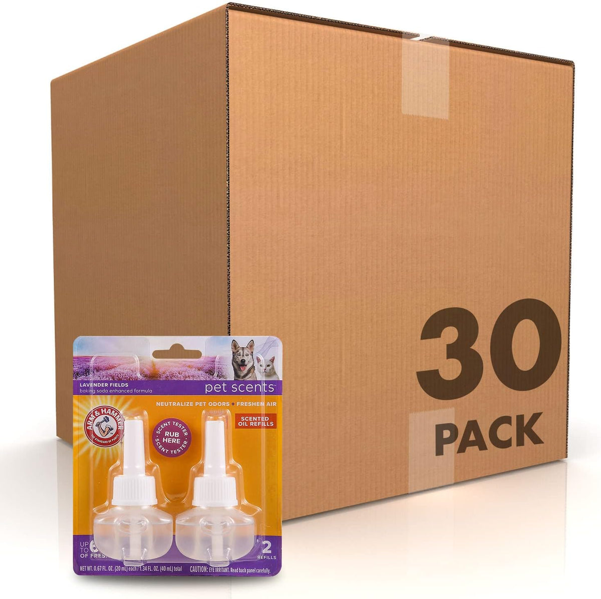 Arm and Hammer pet air care refill bottles with lavender branding