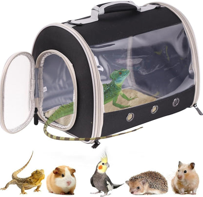 Bearded Dragon Travel Carrier Backpack,Lizard Backpack Carrier,Space Capsule Clear Bubble Window Astronaut Reptile Carrier Backpack for Guinea Pig,Sugar Glider,Bunny (Black, TPU Carrier+MAT) - Image 2