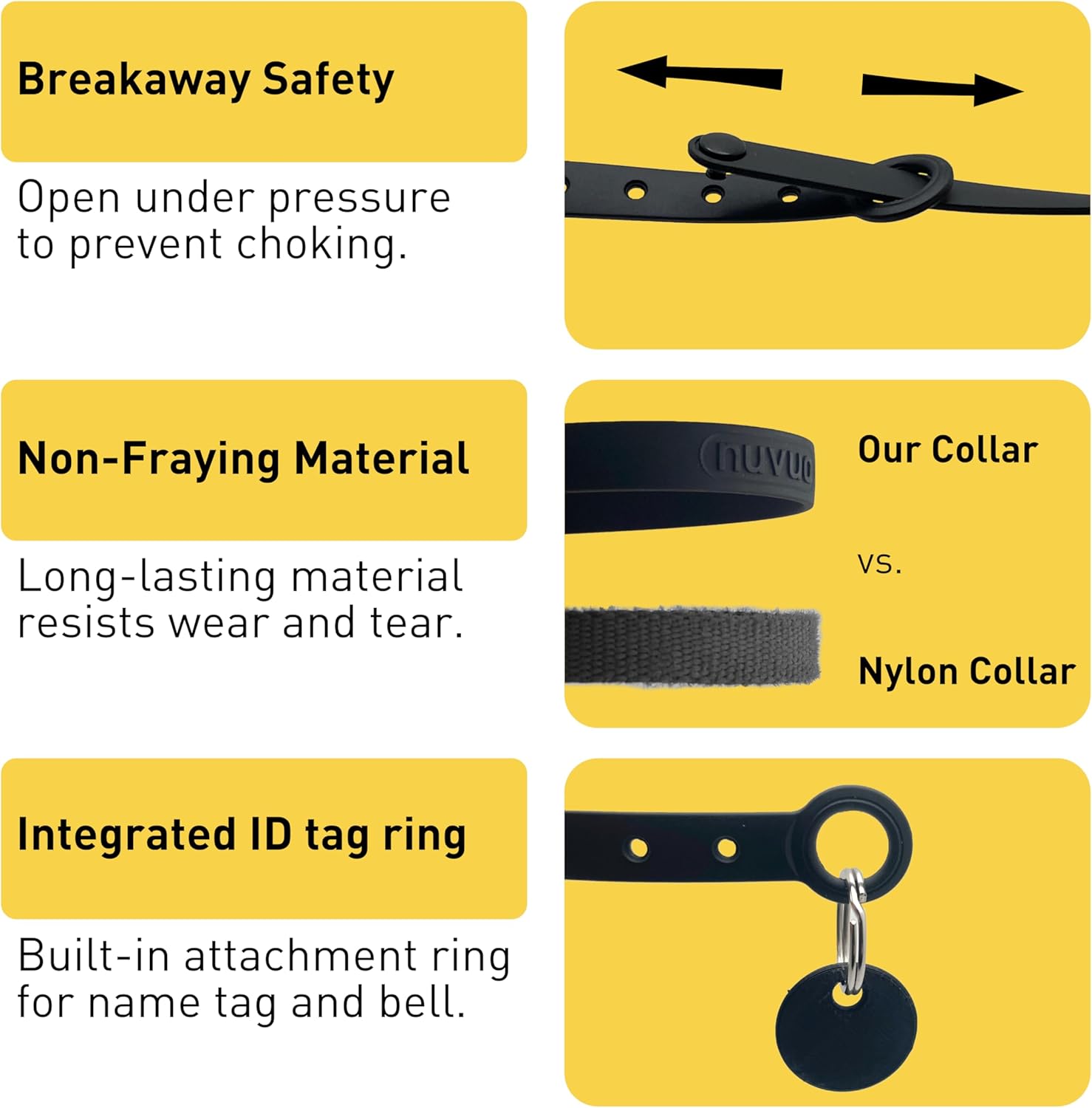 Black silicone cat collar close up highlighting the automatic breakaway safety mechanism