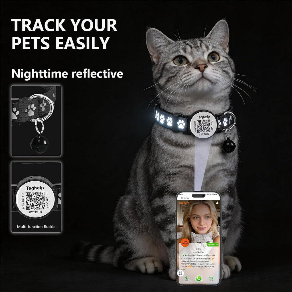 Smart Safety Cat Collar 2-Pack: Luminous Night Glow & QR Code Pet ID Tag, Breakaway Reflective Adjustable Collar (7.5-12.5") for Indoor/Outdoor Cats, Pink - Image 9