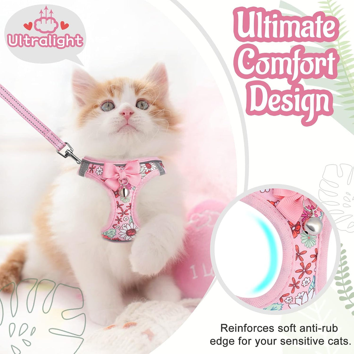 SALFSE adjustable floral kitten vest with attached leash