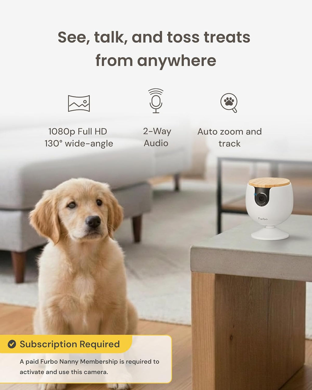 Furbo Mini smart monitor placed on a tabletop
