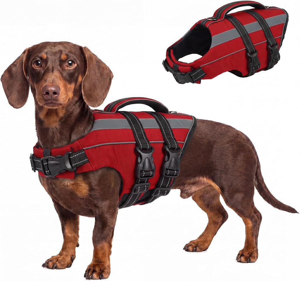 FUAMEY Dog Life Jacket, Dogs Swim Vest with Reflective Strips, Pet Flotation Swimsuit for Kayaking & Boating, Buoyancy for Puppy Doggy, Pink, S - Image 13