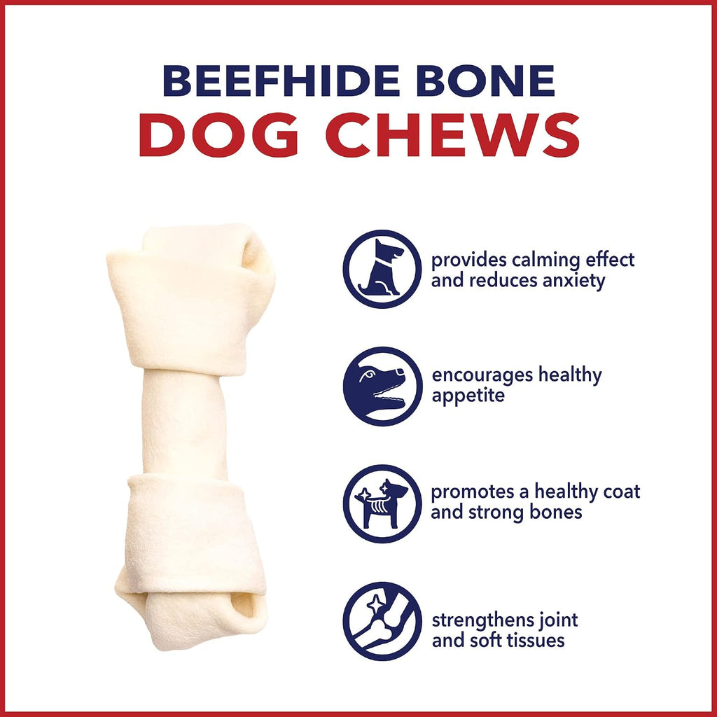 Detailed view of 4 to 5 inch knotted beefhide dog bone
