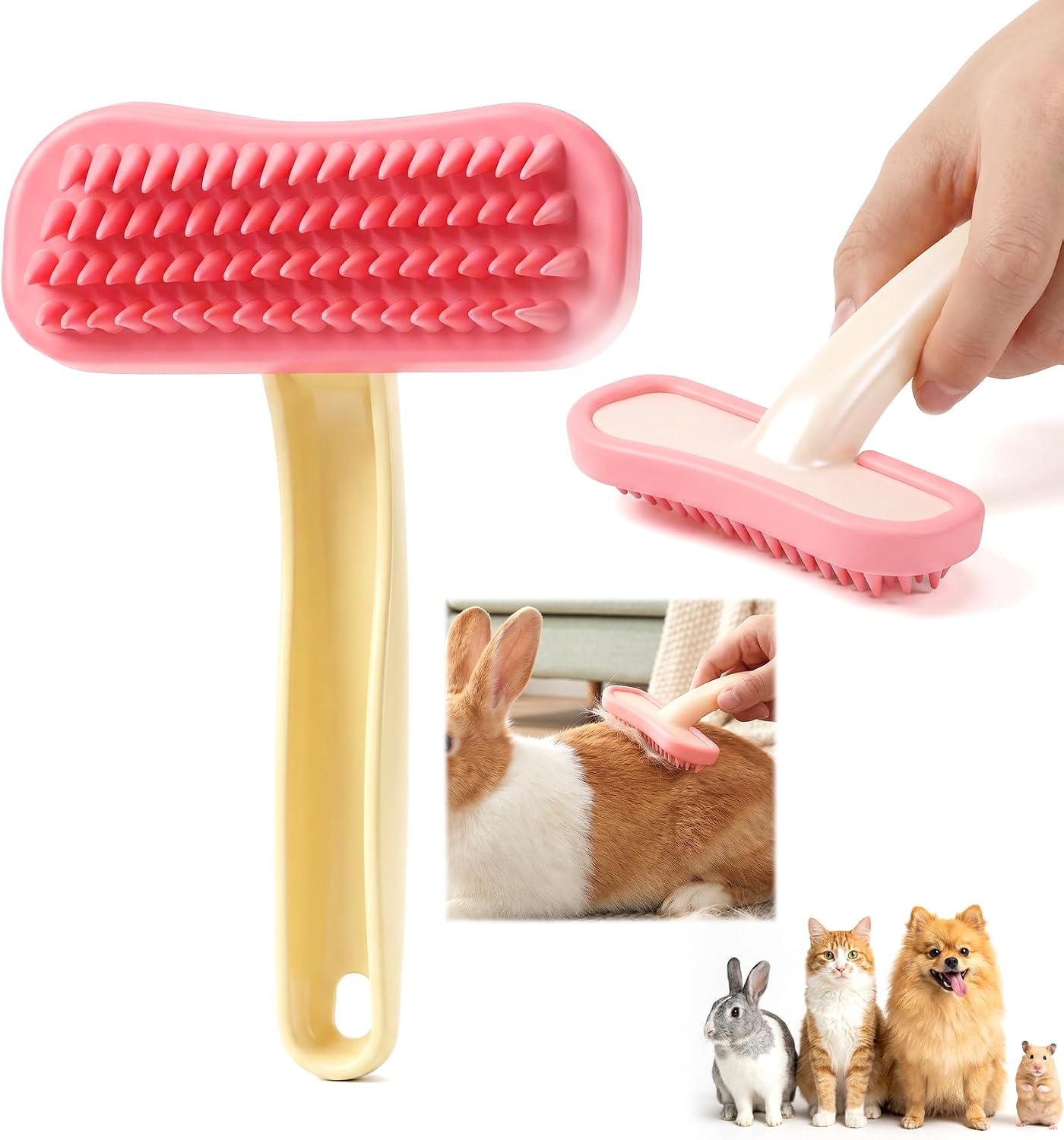 Coppthinktu bunny brush for grooming pink silicone head front view