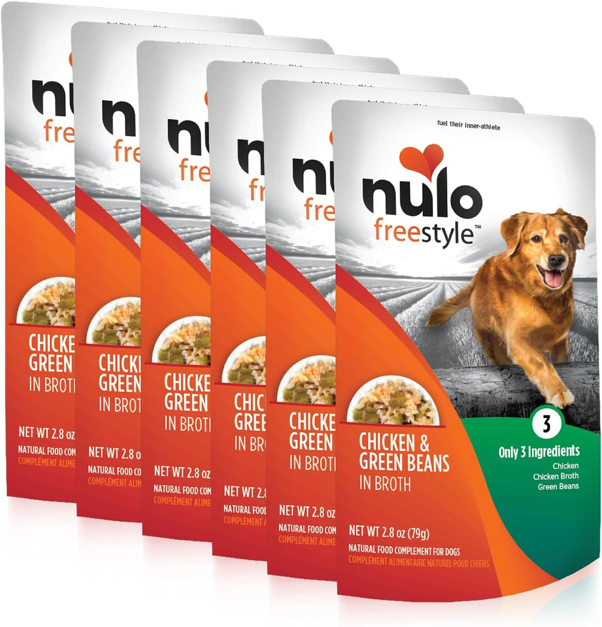 Nulo Freestyle Chicken and Green Beans dog food topper front view pouch pack.