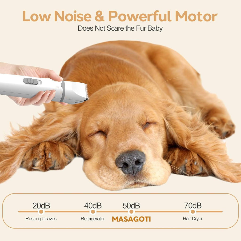 Close up view of the safe titanium ceramic blades on the Masagotti professional pet clipper.