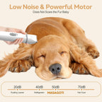 Close up view of the safe titanium ceramic blades on the Masagotti professional pet clipper.