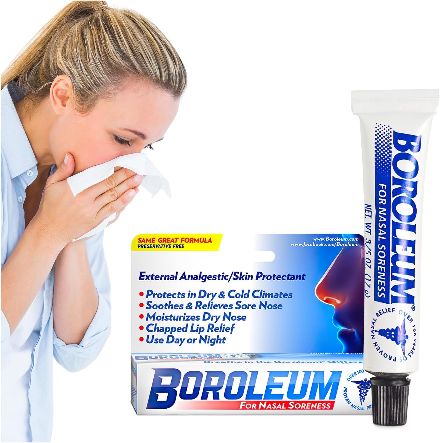 Boroleum for nasal soreness 17 gram tube front view