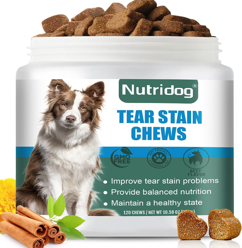 Angels Eyes Nutridog Tear Stain Chews for Dogs front jar view eye health supplement