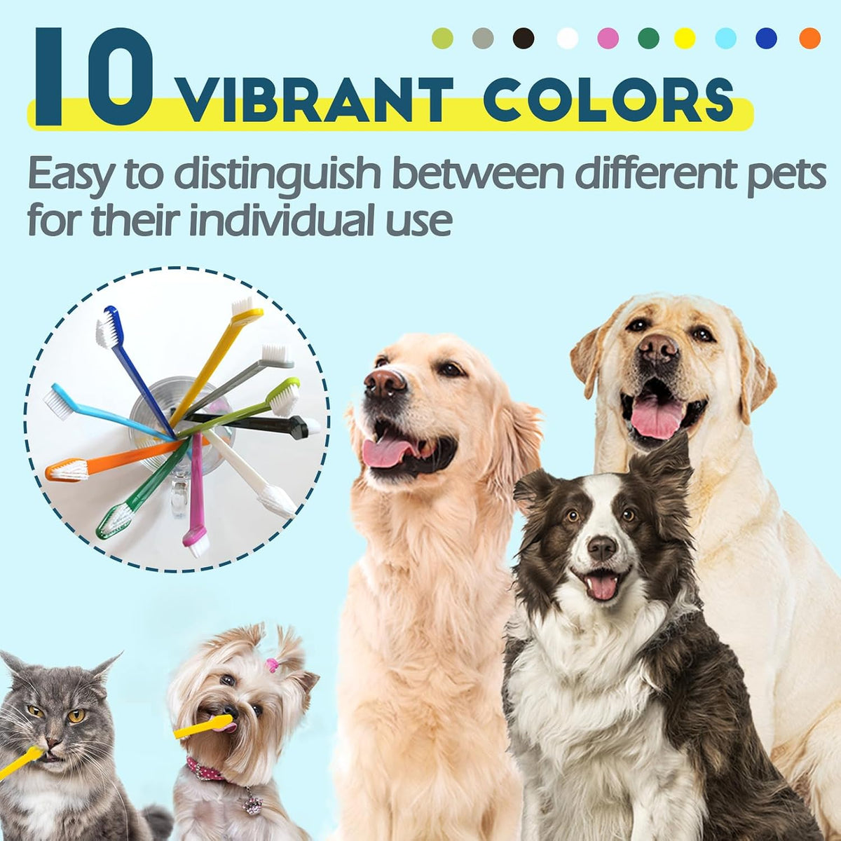 Ten colors of MoonyMars pet toothbrushes for dental care