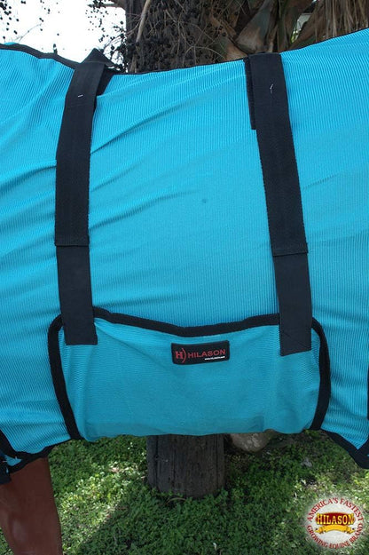 Underbelly view showing the secure wrap straps on the mesh mosquito horse blanket