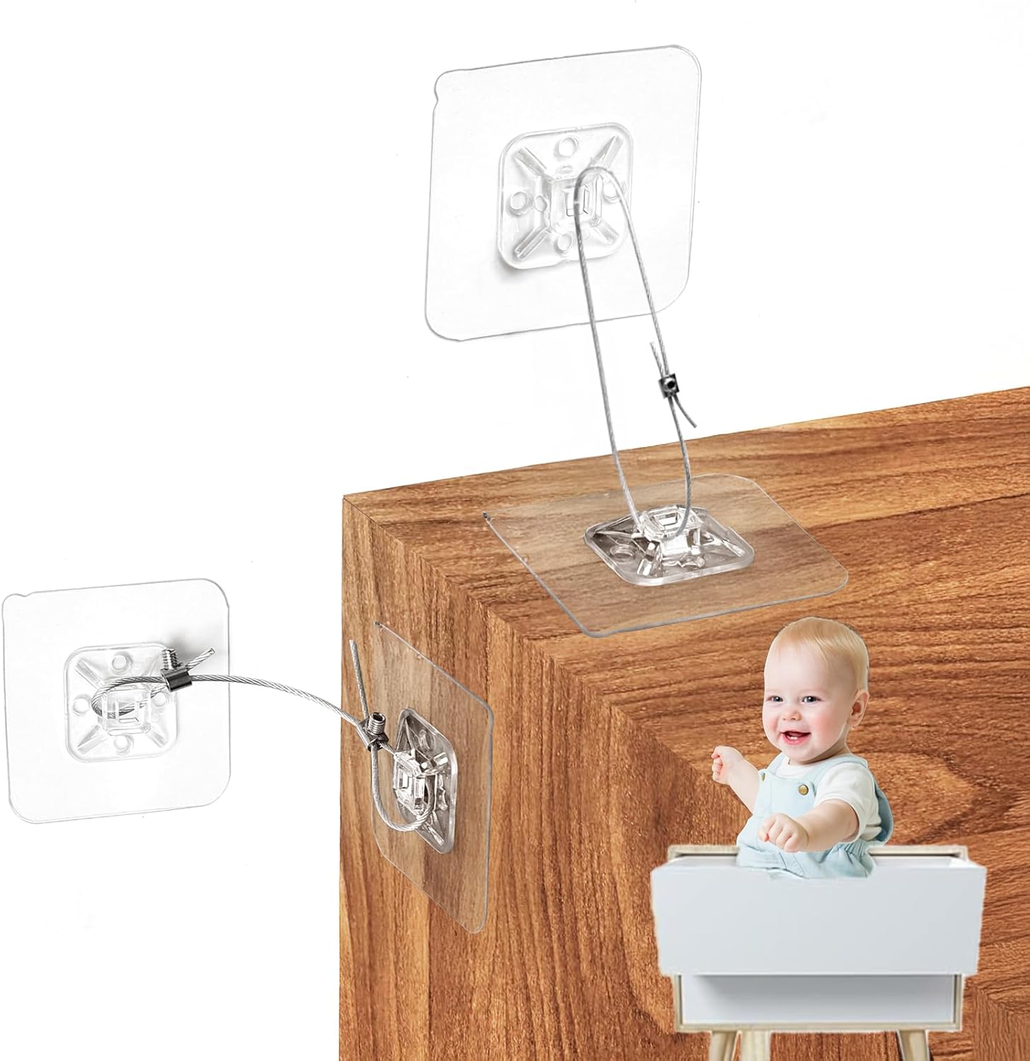 Jolliq No Drill Metal Furniture Anchors ten pack front view for baby proofing homes.