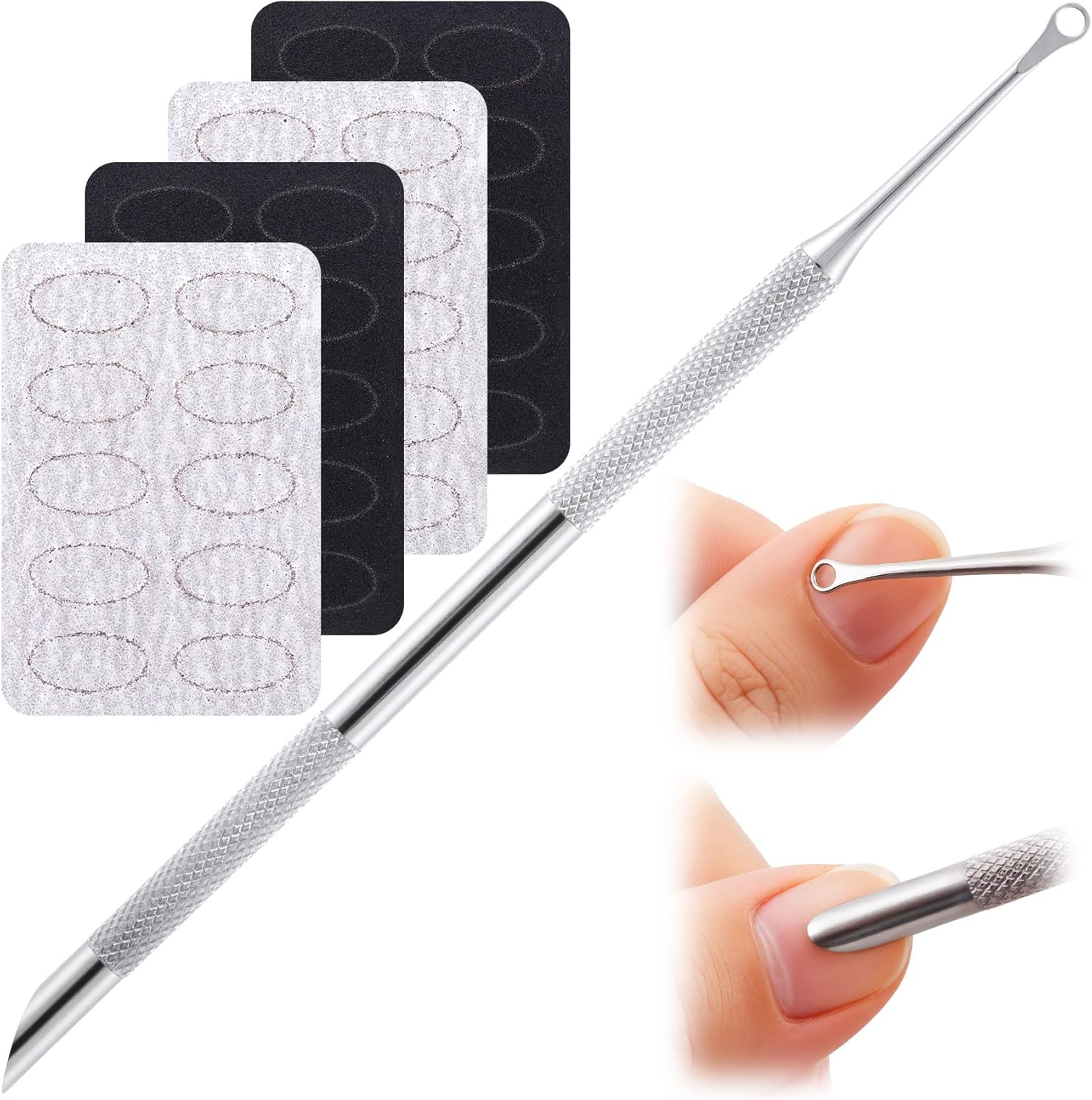 Smallcat cuticle pusher tool with grit files front view