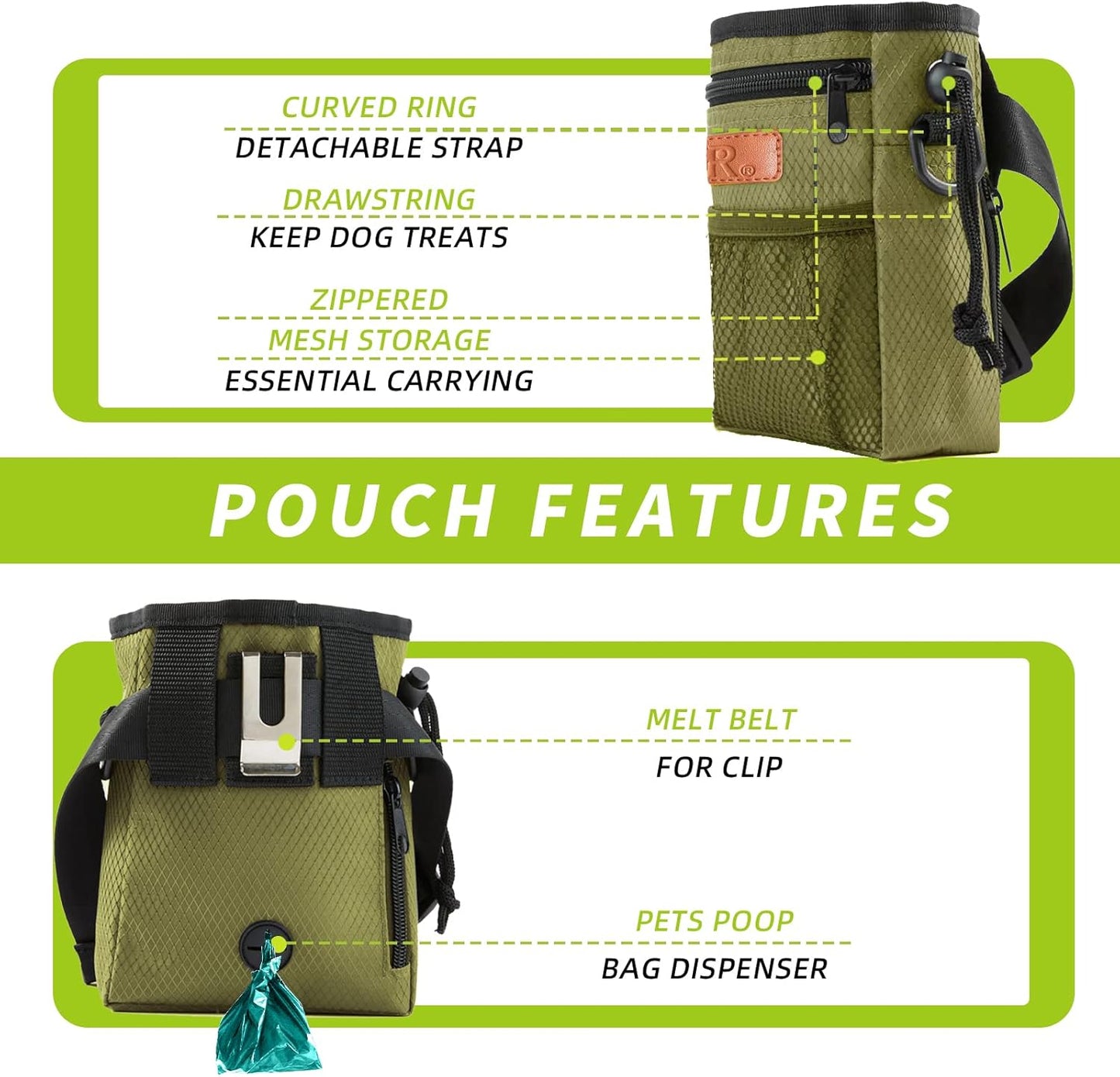 KHPR pet rewards bag showing built in poop bag dispenser on back