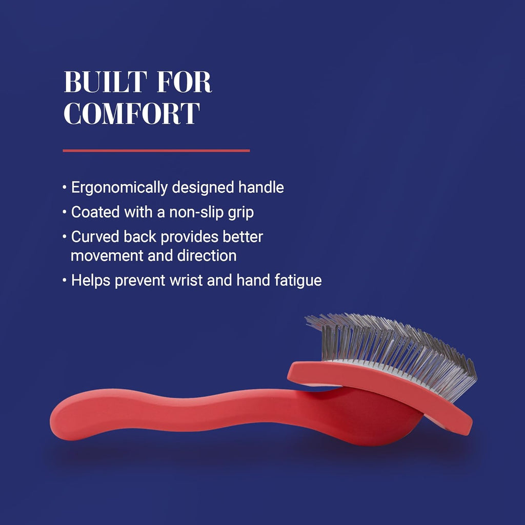 Long pin deshedding brush for Goldendoodles and Poodles back view