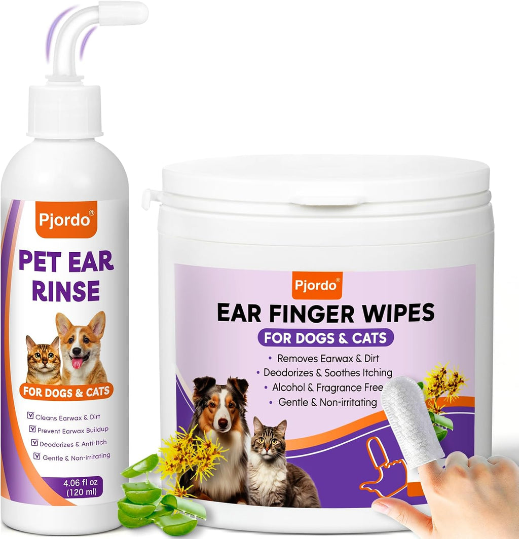 Pjordo Pet Ear Cleaner Set with solution and wipes
