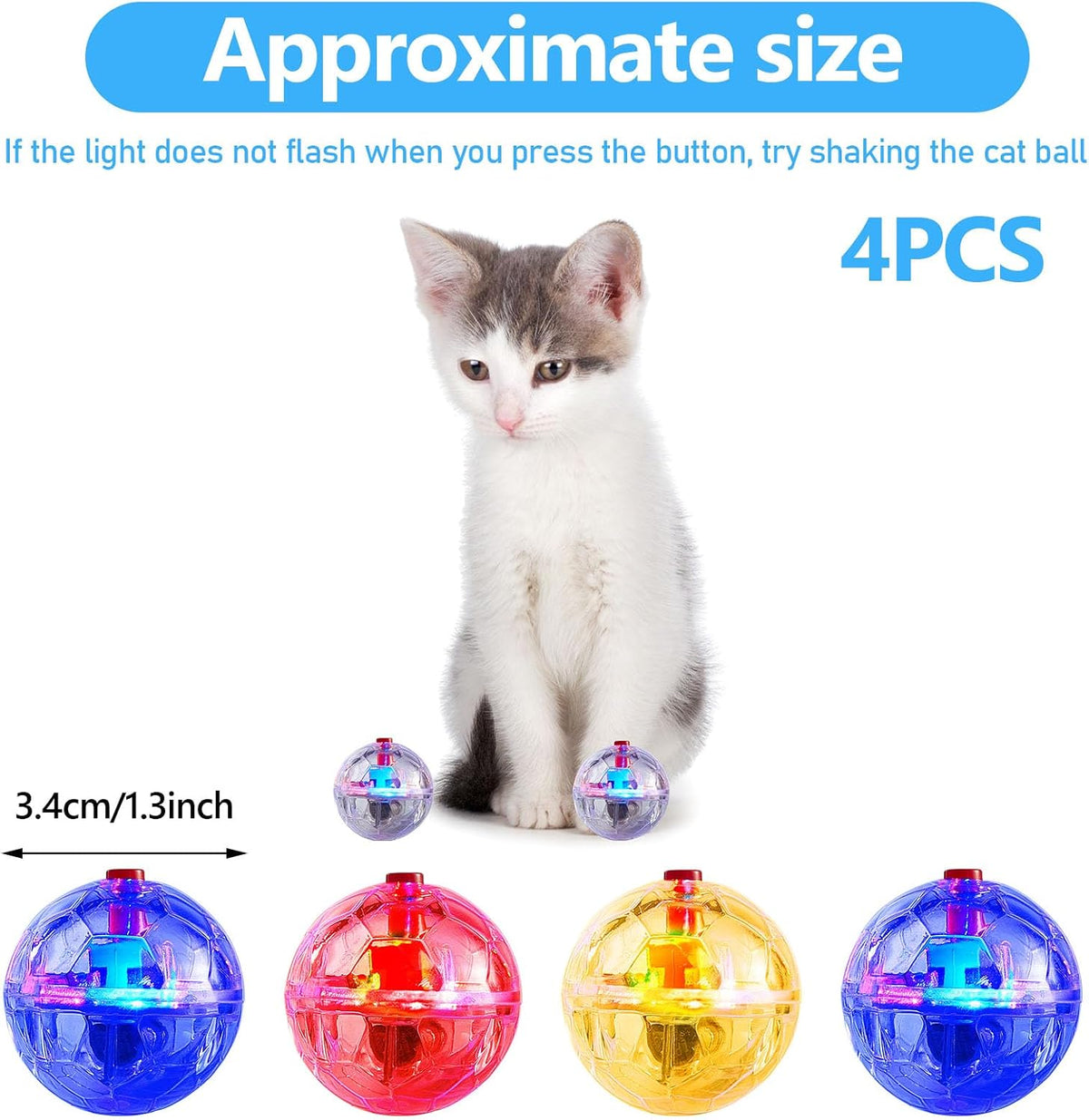Four pack of clear motion activated flashing pet exercise balls